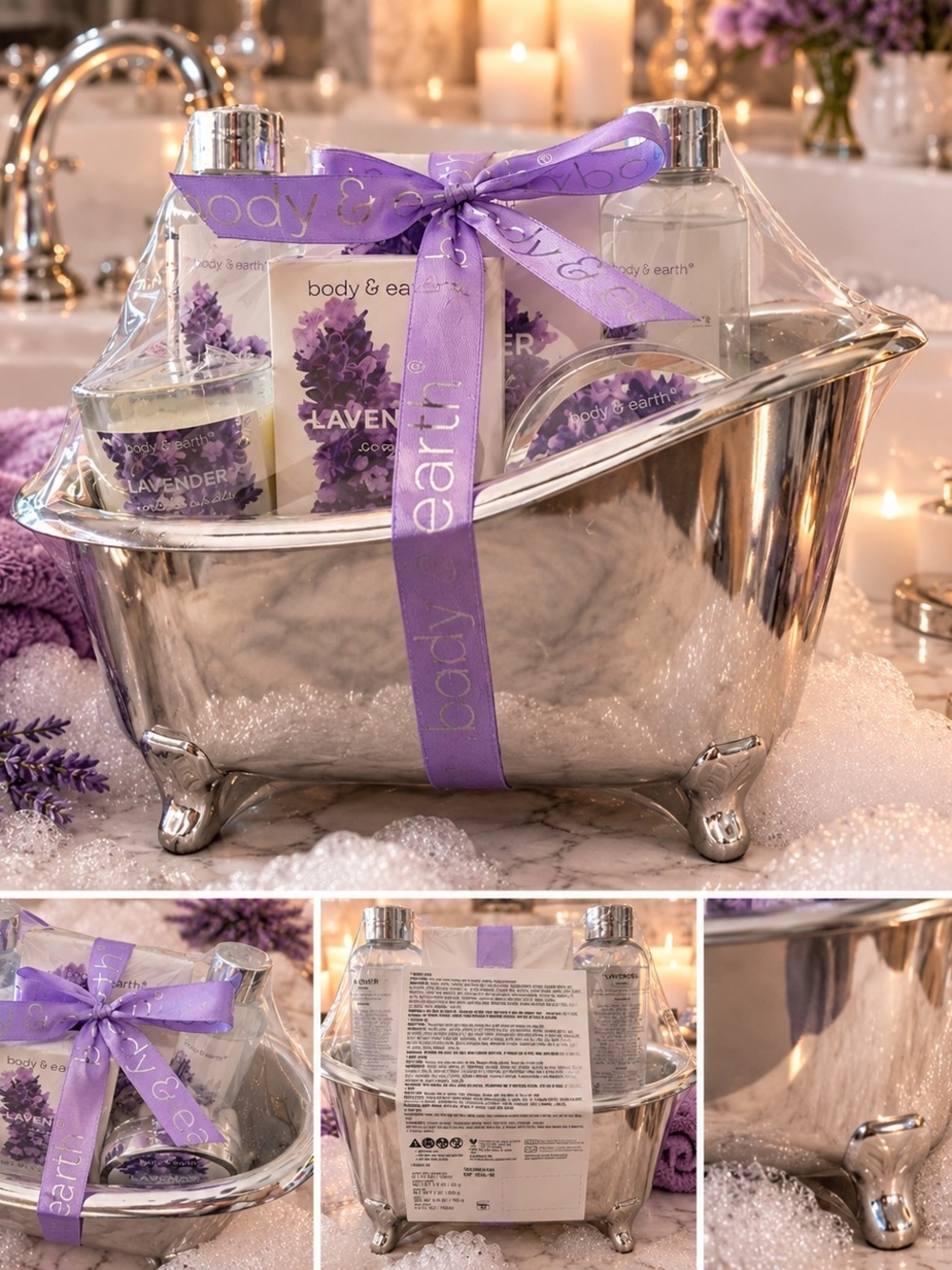 Body & Earth Lavender Spa Gift Set in Silver Bathtub – Bath & Body Gift Set